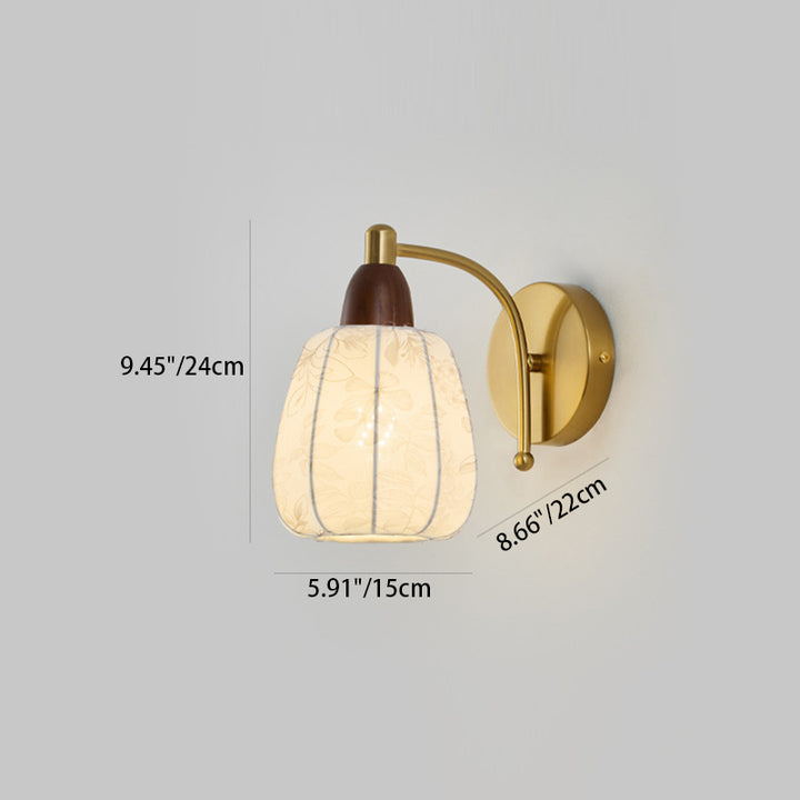 Aplique de pared de 1 luz para dormitorio con pantalla de tela impresa floral ovalada tradicional francesa y herrajes de madera 