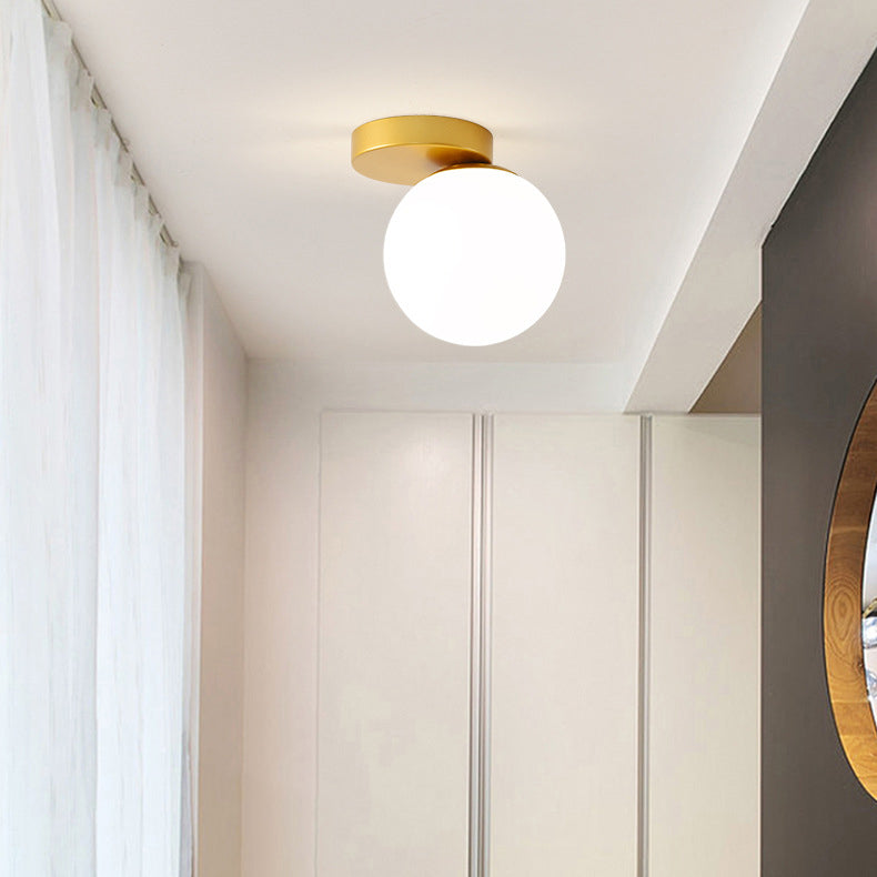 Luz de techo semiempotrada de 1 luz de vidrio y hierro redondo minimalista moderno para sala de estar 