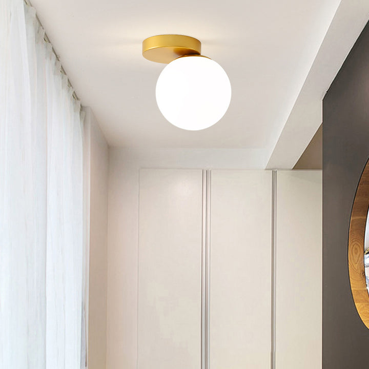 Luz de techo semiempotrada de 1 luz de vidrio y hierro redondo minimalista moderno para sala de estar 