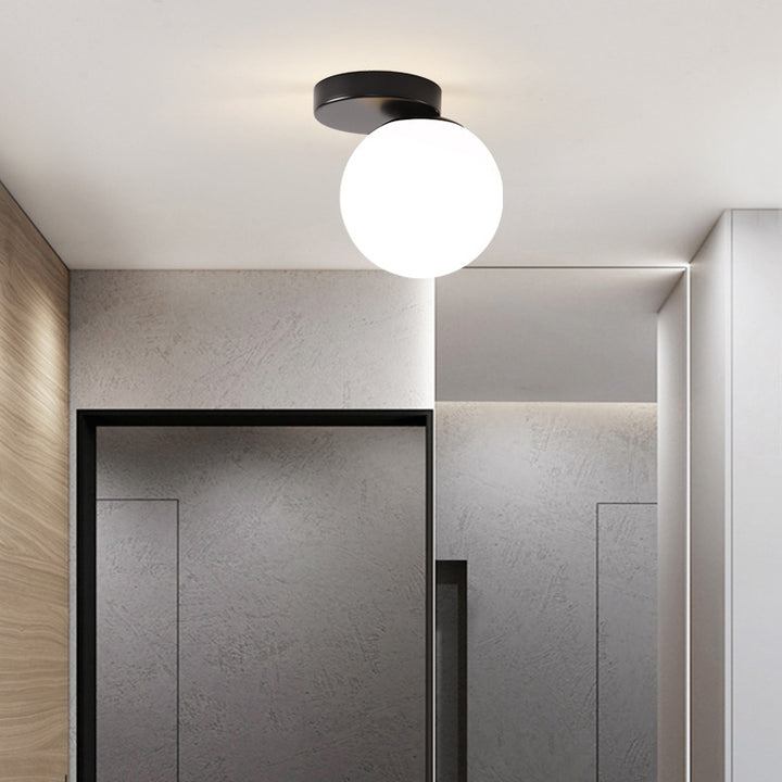 Luz de techo semiempotrada de 1 luz de vidrio y hierro redondo minimalista moderno para sala de estar 