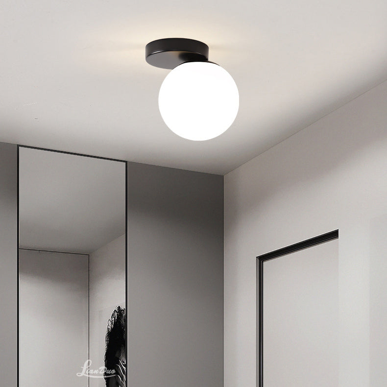 Luz de techo semiempotrada de 1 luz de vidrio y hierro redondo minimalista moderno para sala de estar 
