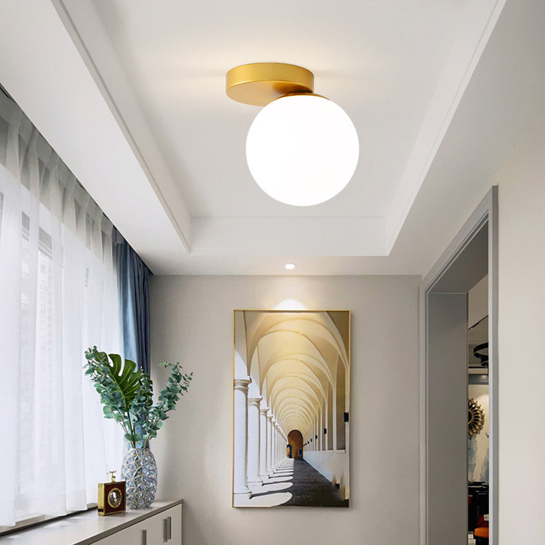 Luz de techo semiempotrada de 1 luz de vidrio y hierro redondo minimalista moderno para sala de estar 