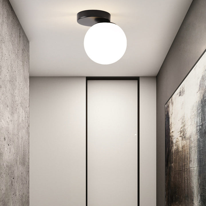Luz de techo semiempotrada de 1 luz de vidrio y hierro redondo minimalista moderno para sala de estar 