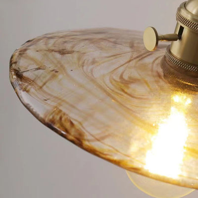 Lustre suspendu traditionnel vintage rond en bois avec abat-jour en verre et laiton à 1 lumière pour salon 