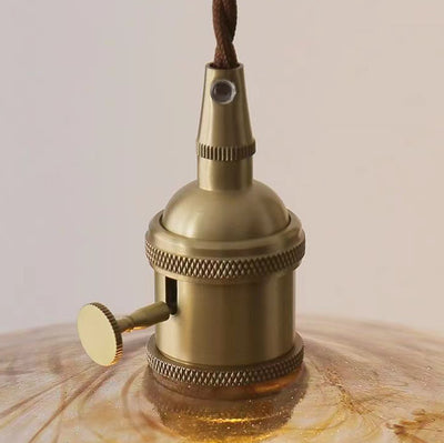 Lustre suspendu traditionnel vintage rond en bois avec abat-jour en verre et laiton à 1 lumière pour salon 