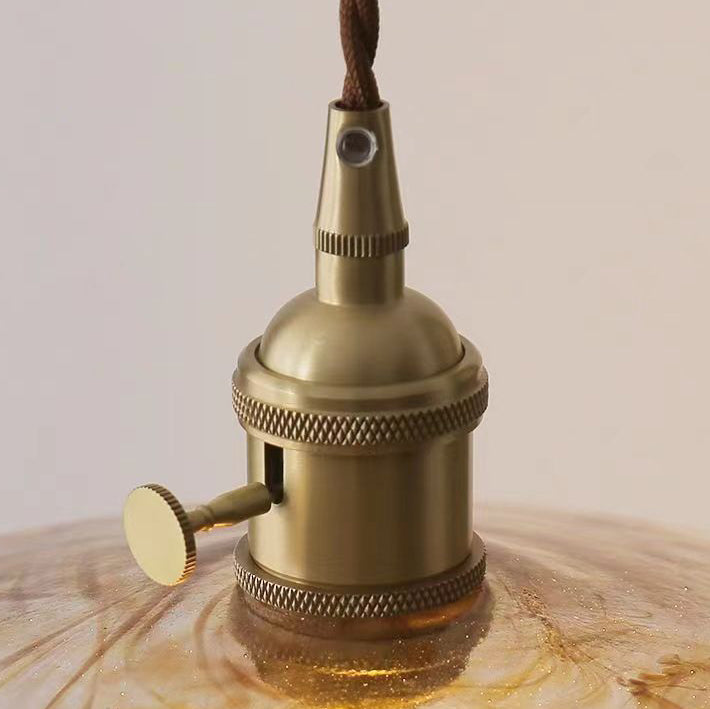 Lustre suspendu traditionnel vintage rond en bois avec abat-jour en verre et laiton à 1 lumière pour salon 