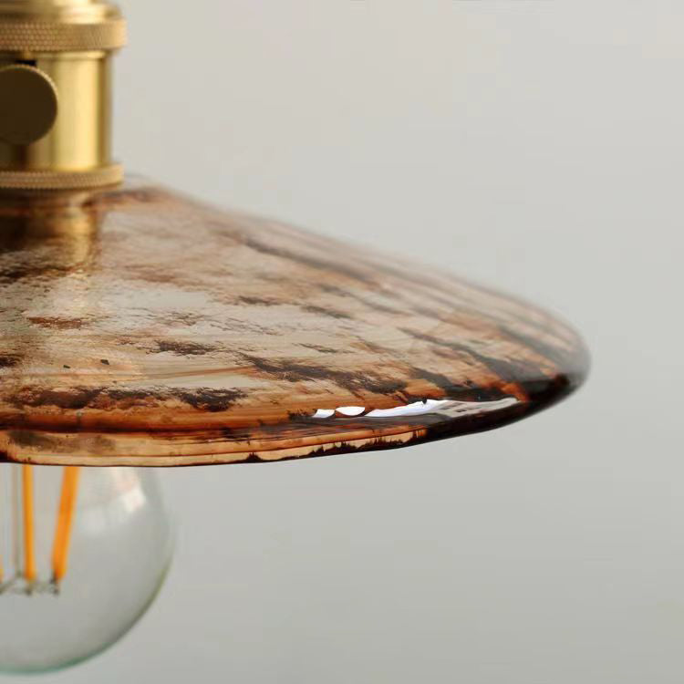 Lustre suspendu traditionnel vintage rond en bois avec abat-jour en verre et laiton à 1 lumière pour salon 