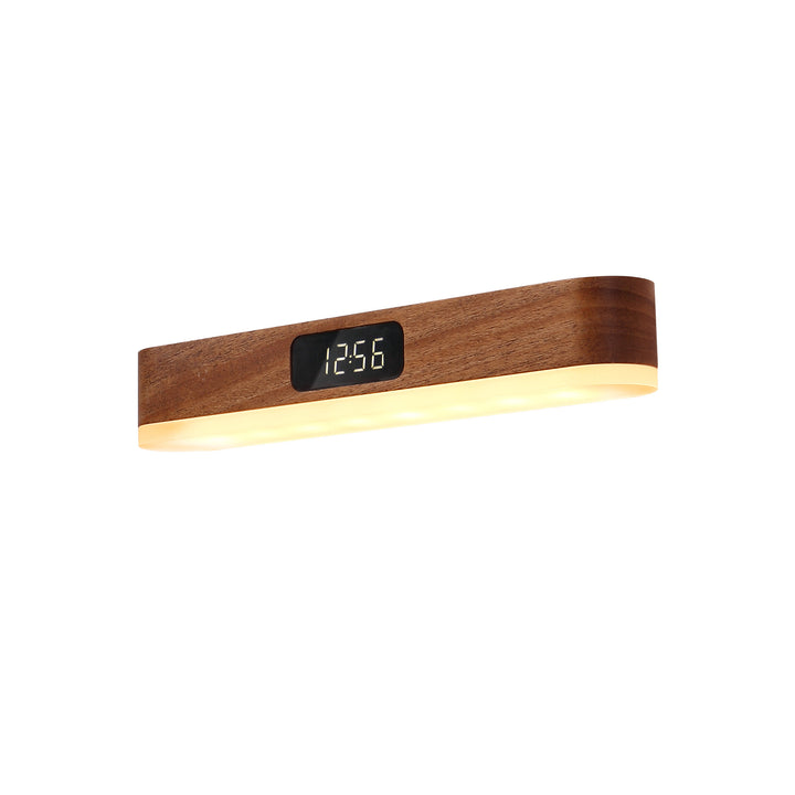Moderne minimalistische wiederaufladbare rechteckige Uhr aus Massivholz Metall Kunststoff LED Wandleuchte für Schlafzimmer 