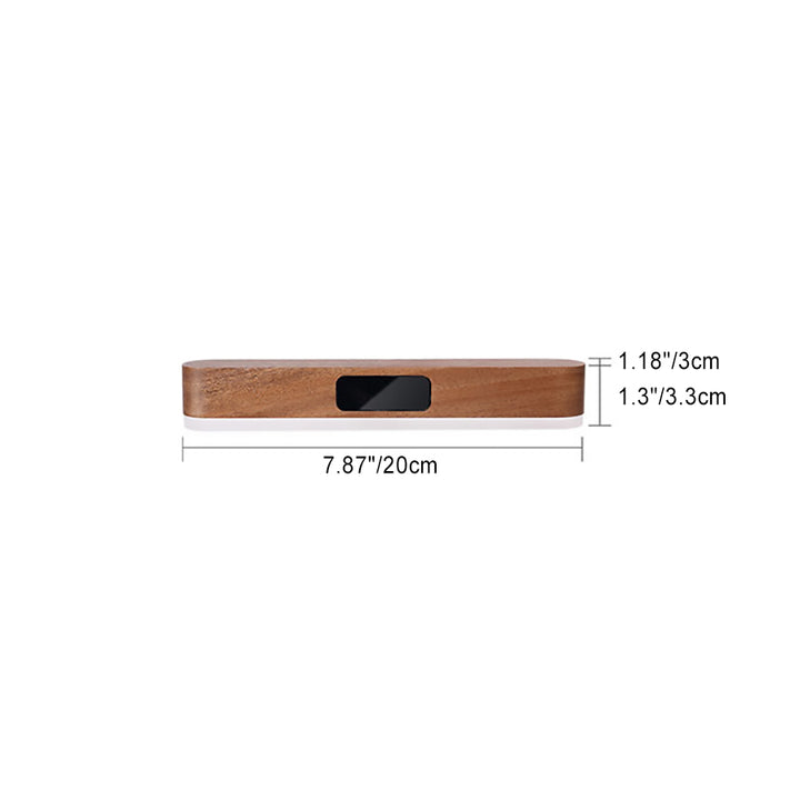 Moderne minimalistische wiederaufladbare rechteckige Uhr aus Massivholz Metall Kunststoff LED Wandleuchte für Schlafzimmer 