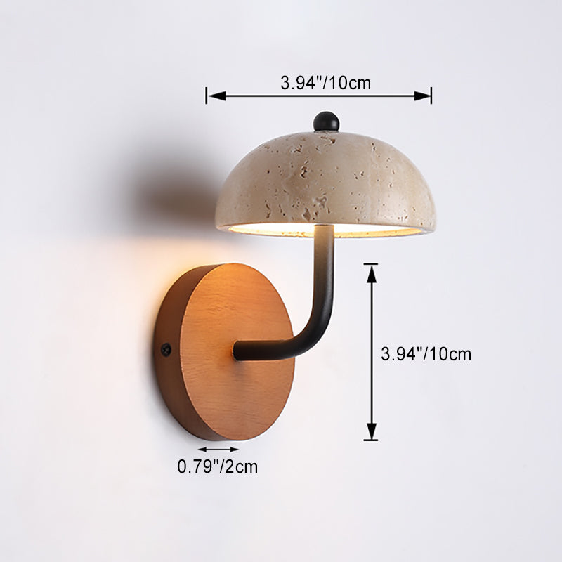 Applique murale LED en forme de champignon rond demi-rond traditionnel japonais avec cadre en bois travertin jaune et abat-jour en acrylique pour chambre à coucher 