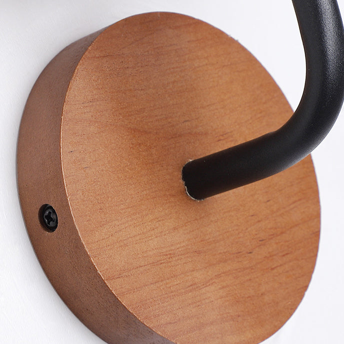Applique murale LED en forme de champignon rond demi-rond traditionnel japonais avec cadre en bois travertin jaune et abat-jour en acrylique pour chambre à coucher 