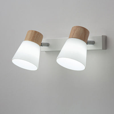 Aplique de pared contemporáneo nórdico de forma redonda con cuerno de metal, madera y pantalla de vidrio de 1/2 luces para dormitorio 