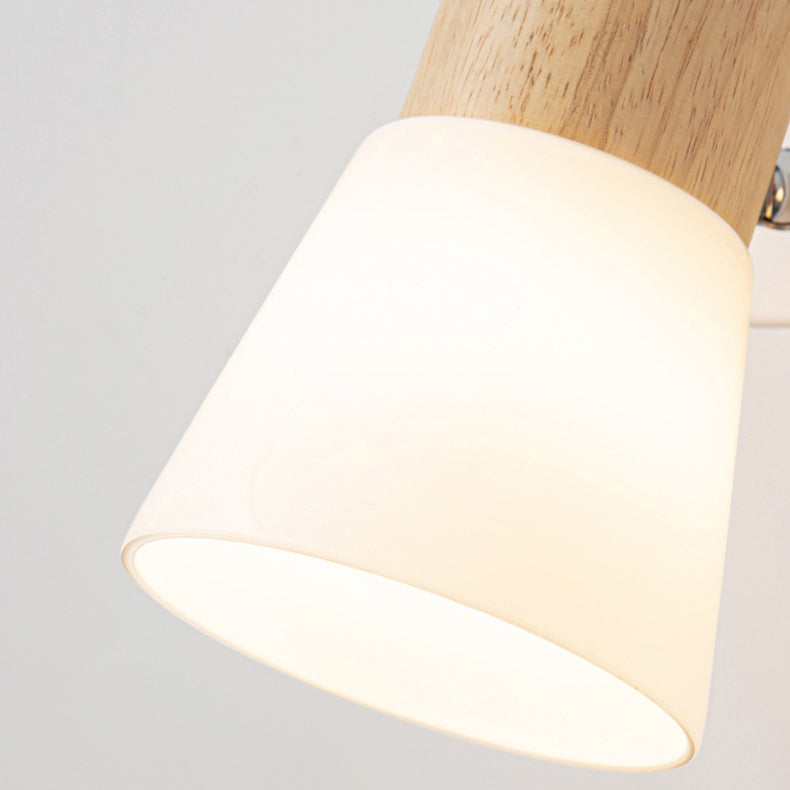 Aplique de pared contemporáneo nórdico de forma redonda con cuerno de metal, madera y pantalla de vidrio de 1/2 luces para dormitorio 