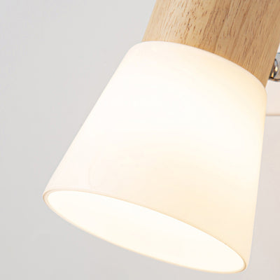 Aplique de pared contemporáneo nórdico de forma redonda con cuerno de metal, madera y pantalla de vidrio de 1/2 luces para dormitorio 