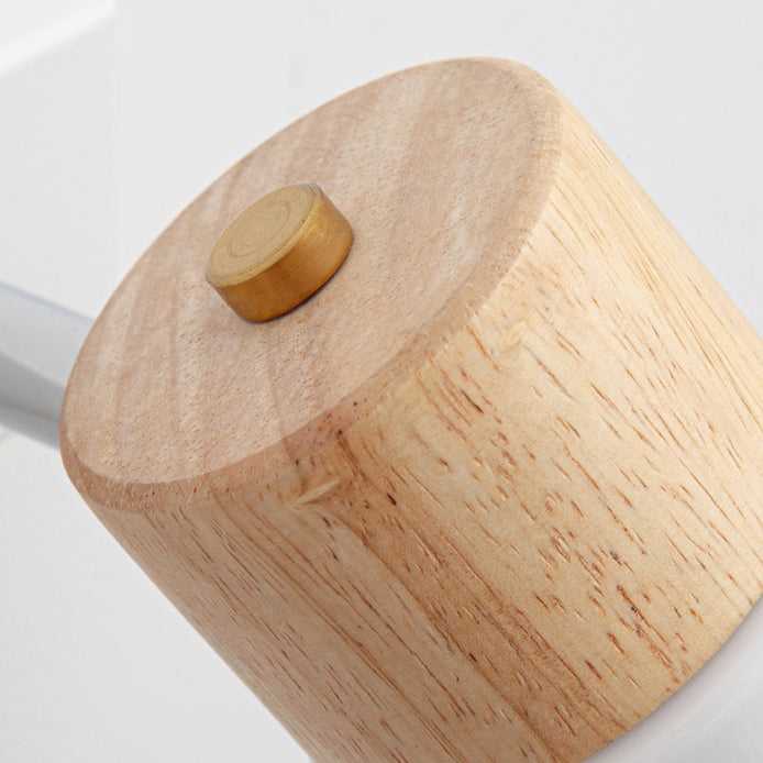 Aplique de pared contemporáneo nórdico de forma redonda con cuerno de metal, madera y pantalla de vidrio de 1/2 luces para dormitorio 