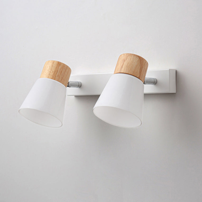 Aplique de pared contemporáneo nórdico de forma redonda con cuerno de metal, madera y pantalla de vidrio de 1/2 luces para dormitorio 
