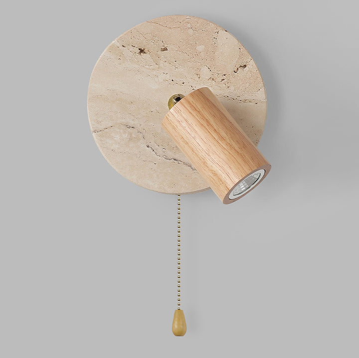 Aplique de pared LED con pantalla de madera, travertino amarillo, metal, cilindro redondo japonés tradicional para sala de estar 