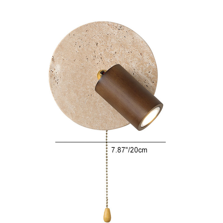 Aplique de pared LED con pantalla de madera, travertino amarillo, metal, cilindro redondo japonés tradicional para sala de estar 