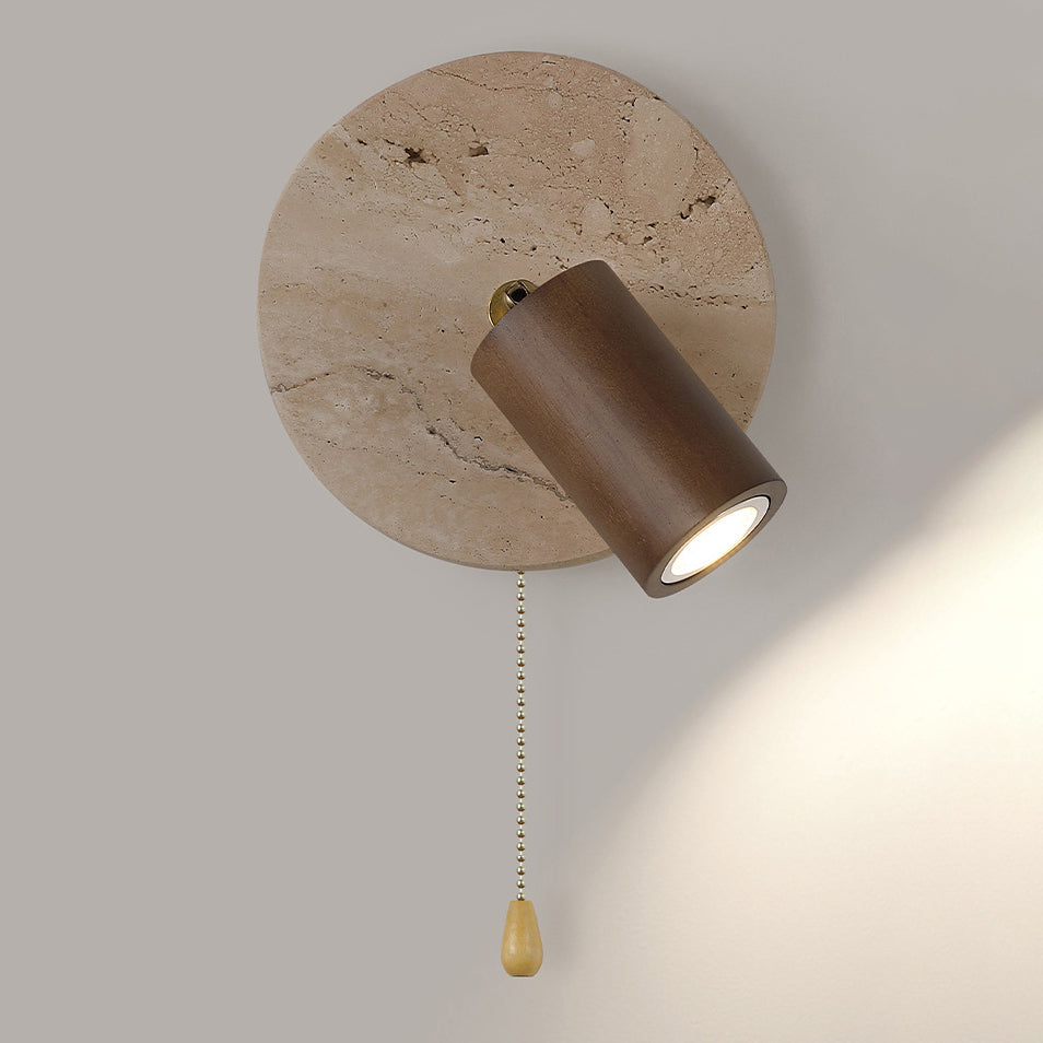 Aplique de pared LED con pantalla de madera, travertino amarillo, metal, cilindro redondo japonés tradicional para sala de estar 