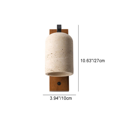 伝統的な日本のシリンダー長方形無垢材バックボードイエロートラバーチンシェード1灯ウォールスコンスランプ寝室用 