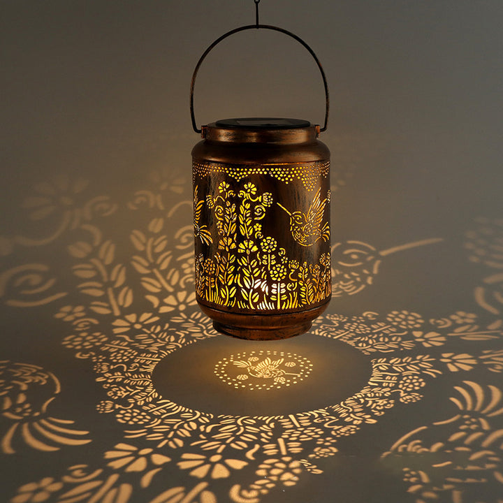 Lanterne cylindrique solaire étanche Art Déco moderne en fer avec LED pour l&
