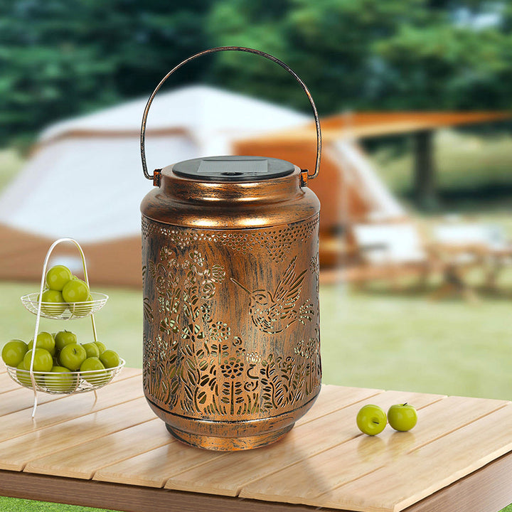 Lanterne cylindrique solaire étanche Art Déco moderne en fer avec LED pour l&
