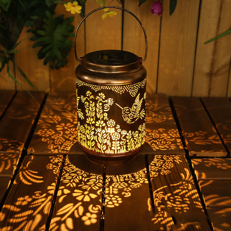 Lanterne cylindrique solaire étanche Art Déco moderne en fer avec LED pour l&