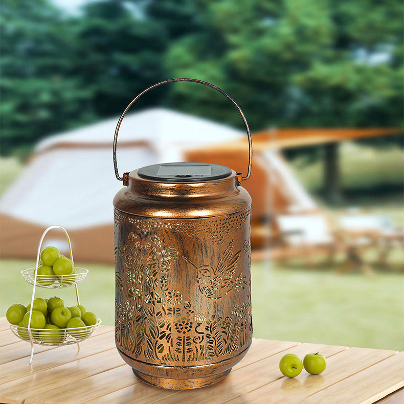 Lanterne cylindrique solaire étanche Art Déco moderne en fer avec LED pour l&