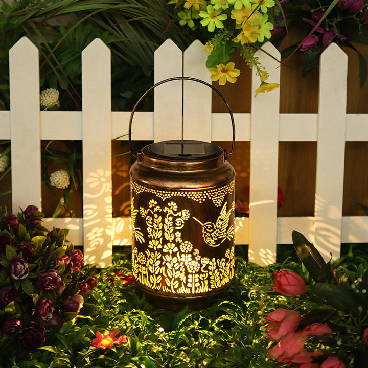 Lanterne cylindrique solaire étanche Art Déco moderne en fer avec LED pour l&