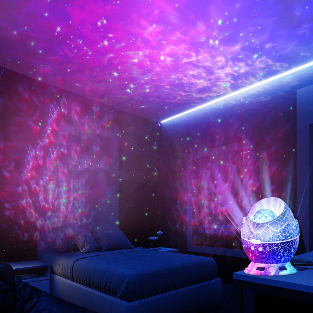 Moderne Art Deco Crackle Dinosaurier-Ei-Projektor ABS LED Tischlampe für das Schlafzimmer 