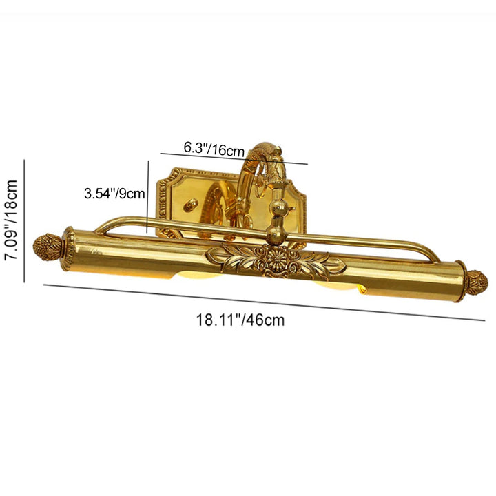 Traditional French Cylinder Engraving Carving Full Brass 2-Light Vanity Light Wall Sconce Lamp For Bathroom