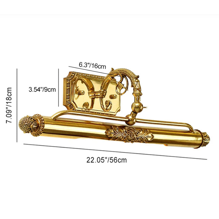Traditional French Cylinder Engraving Carving Full Brass 2-Light Vanity Light Wall Sconce Lamp For Bathroom