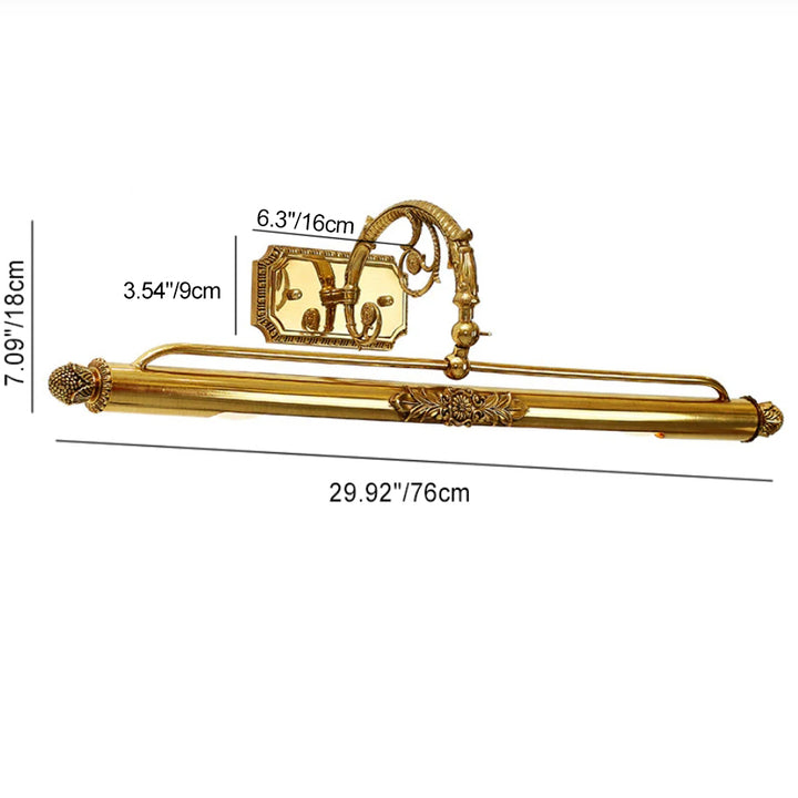 Traditional French Cylinder Engraving Carving Full Brass 2-Light Vanity Light Wall Sconce Lamp For Bathroom