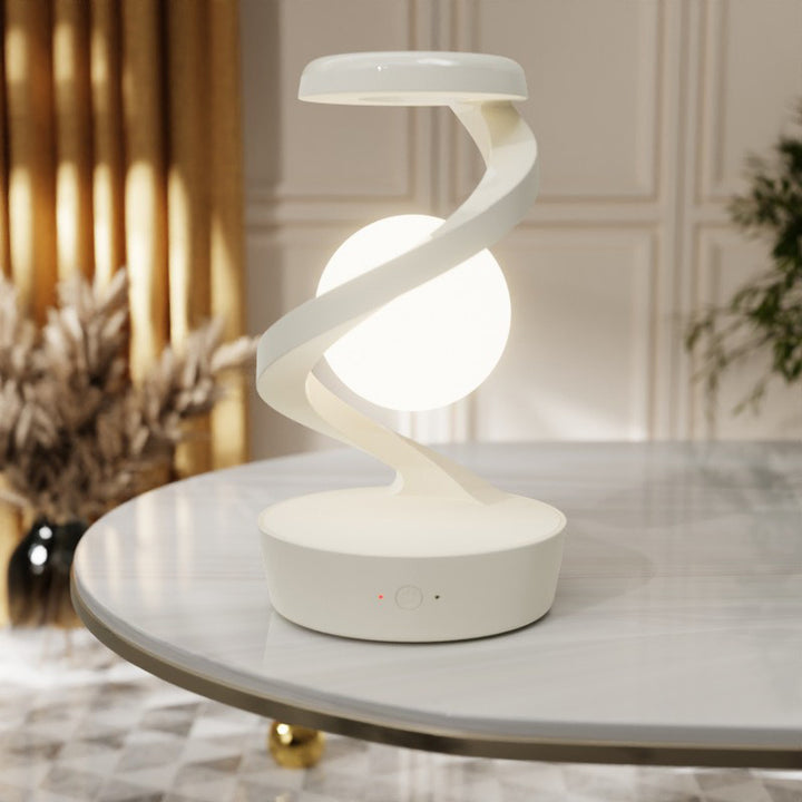 Lámpara de mesa LED giratoria con efecto flotante de esfera ABS, diseño creativo contemporáneo, para dormitorio 