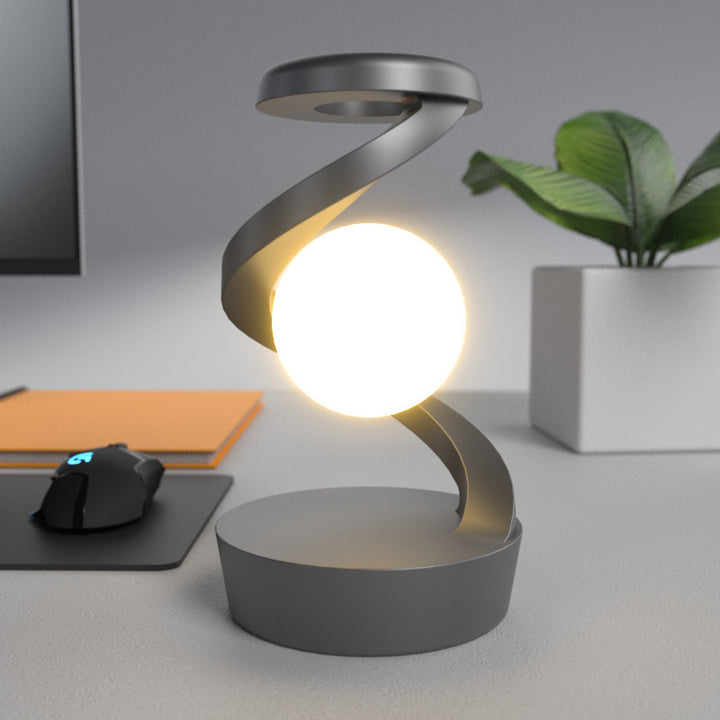 Lámpara de mesa LED giratoria con efecto flotante de esfera ABS, diseño creativo contemporáneo, para dormitorio 
