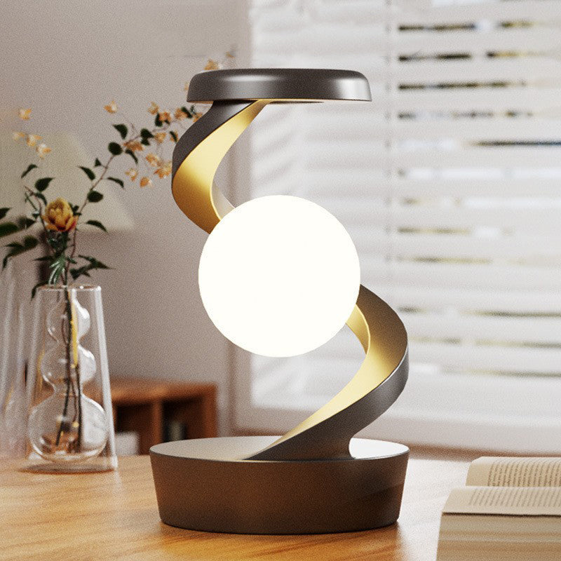 Lámpara de mesa LED giratoria con efecto flotante de esfera ABS, diseño creativo contemporáneo, para dormitorio 