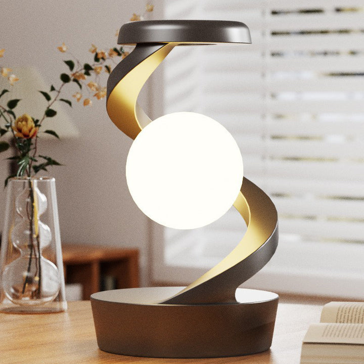 Lámpara de mesa LED giratoria con efecto flotante de esfera ABS, diseño creativo contemporáneo, para dormitorio 