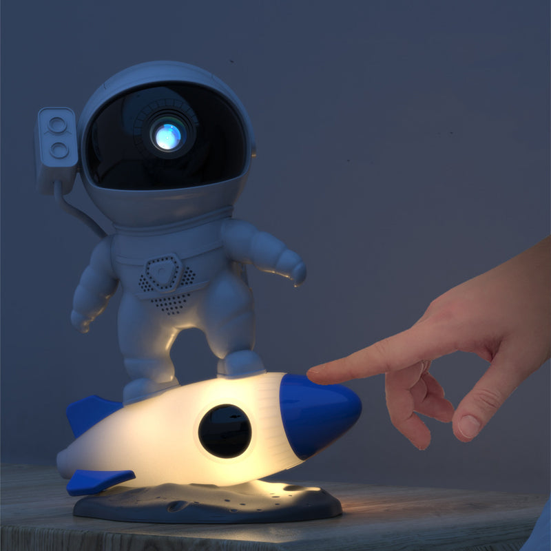 Zeitgenössische kreative Raketen-Astronauten-Projektions-PVC-ABS-LED-Tischlampe für das Schlafzimmer 