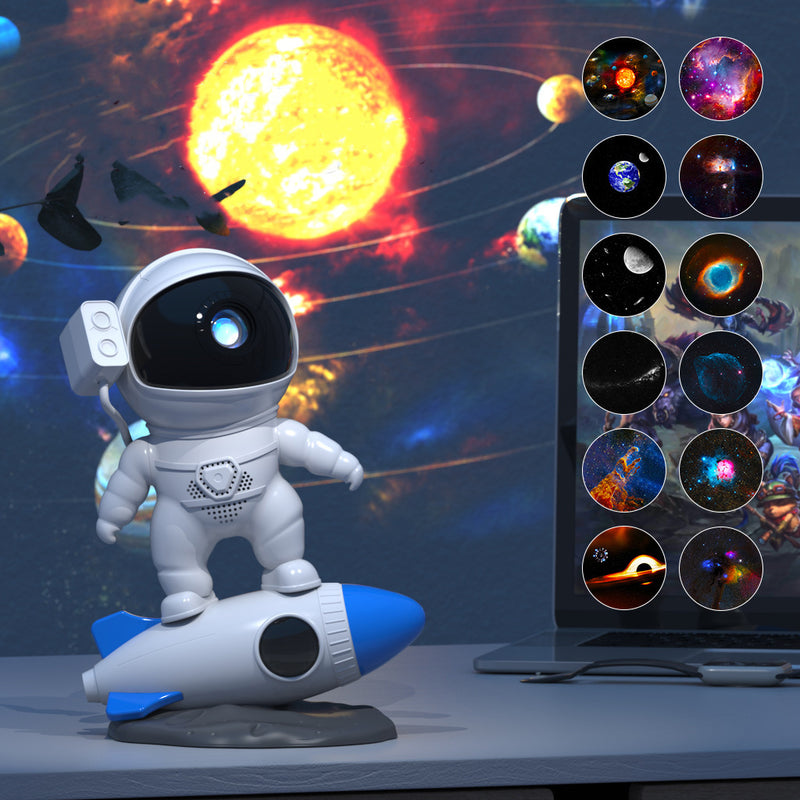 Zeitgenössische kreative Raketen-Astronauten-Projektions-PVC-ABS-LED-Tischlampe für das Schlafzimmer 