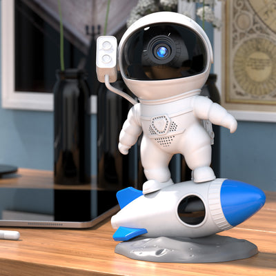 Zeitgenössische kreative Raketen-Astronauten-Projektions-PVC-ABS-LED-Tischlampe für das Schlafzimmer 