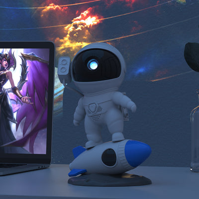 Zeitgenössische kreative Raketen-Astronauten-Projektions-PVC-ABS-LED-Tischlampe für das Schlafzimmer 