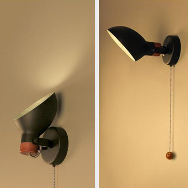 Applique Murale Moderne Minimaliste en Forme de Cuillère Ronde en Métal et Bois à 1 Lumière pour Chambre 