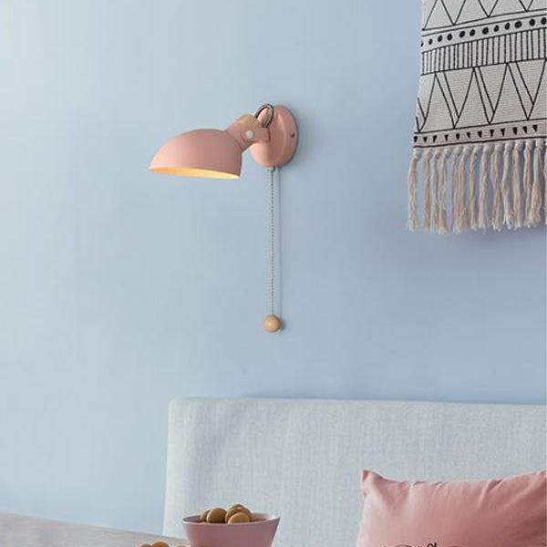 Applique Murale Moderne Minimaliste en Forme de Cuillère Ronde en Métal et Bois à 1 Lumière pour Chambre 