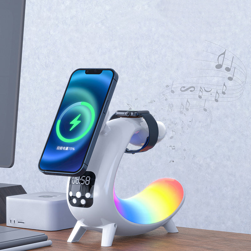 Zeitgenössische kreative Arch Multifunktionslautsprecheruhr ABS LED Tischlampe für das Schlafzimmer 