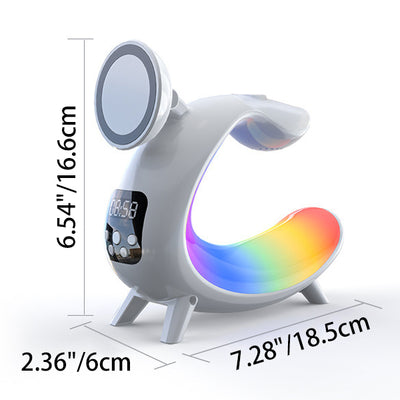 Zeitgenössische kreative Arch Multifunktionslautsprecheruhr ABS LED Tischlampe für das Schlafzimmer 