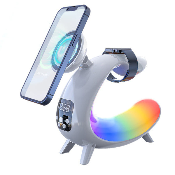 Zeitgenössische kreative Arch Multifunktionslautsprecheruhr ABS LED Tischlampe für das Schlafzimmer 