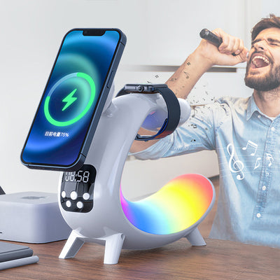 Zeitgenössische kreative Arch Multifunktionslautsprecheruhr ABS LED Tischlampe für das Schlafzimmer 