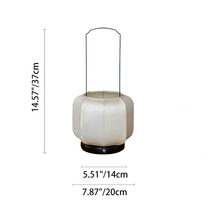 Lampe de table LED en tissu de soie avec base en métal de forme lanterne ronde chinoise traditionnelle pour chambre 