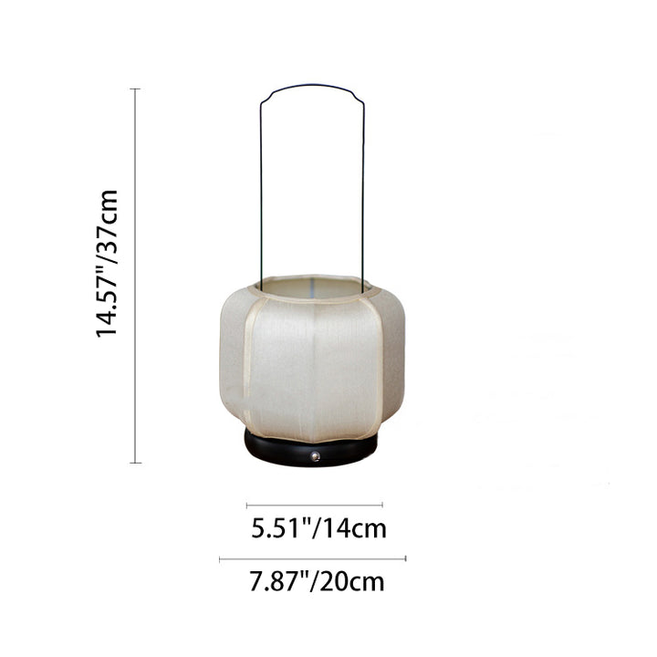 Lampe de table LED en tissu de soie avec base en métal de forme lanterne ronde chinoise traditionnelle pour chambre 