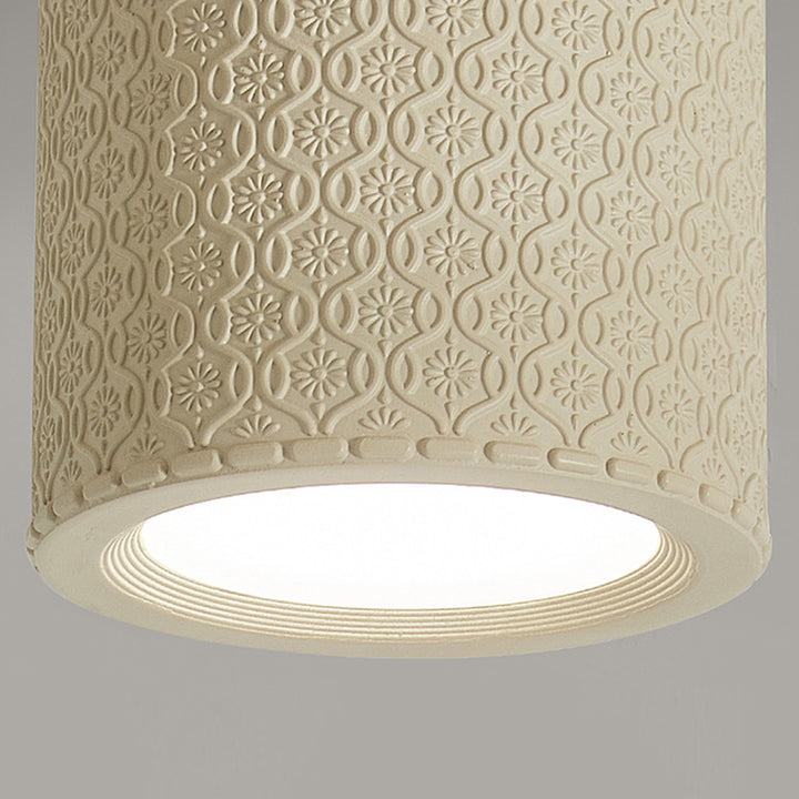 Traditional French Round Cylinder Carved Resin Acrylic LED Flush Mount Ceiling Light For Living Room